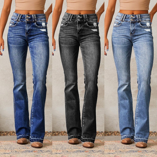Damen Flared Jeans im Vintage-Stil mit hohen Taillen EB