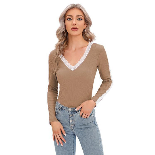 Damen Langarmshirt mit zartem Spitzenbesatz EB