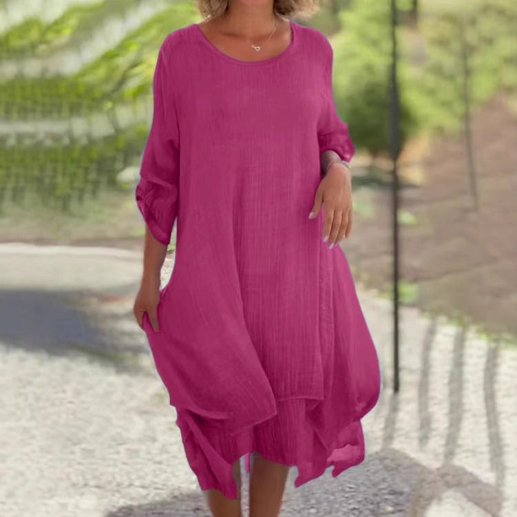 Damen lässiges Sommerkleid mit asymmetrischem Saum und luftigen Ärmeln Heidi-Mode