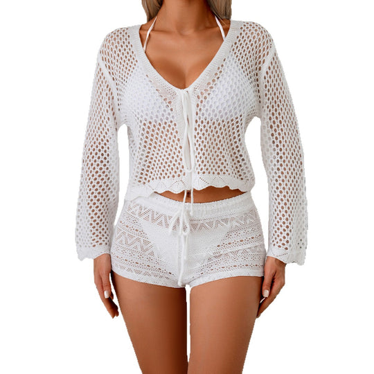 Damen Luftiger Häkelstrandpullover EB