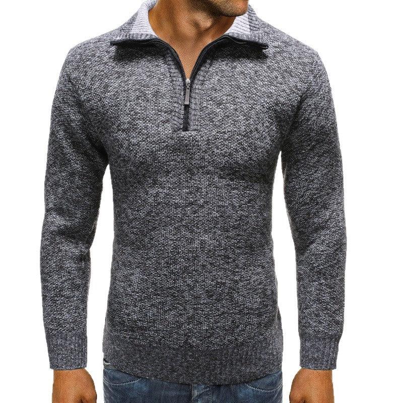 Herren luxuriöser Strickpullover mit modernem Stehkragen und Reißverschluss EB