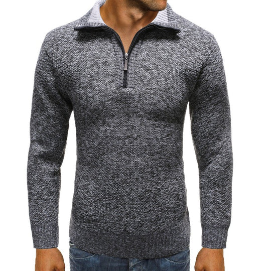 Herren luxuriöser Strickpullover mit modernem Stehkragen und Reißverschluss EB
