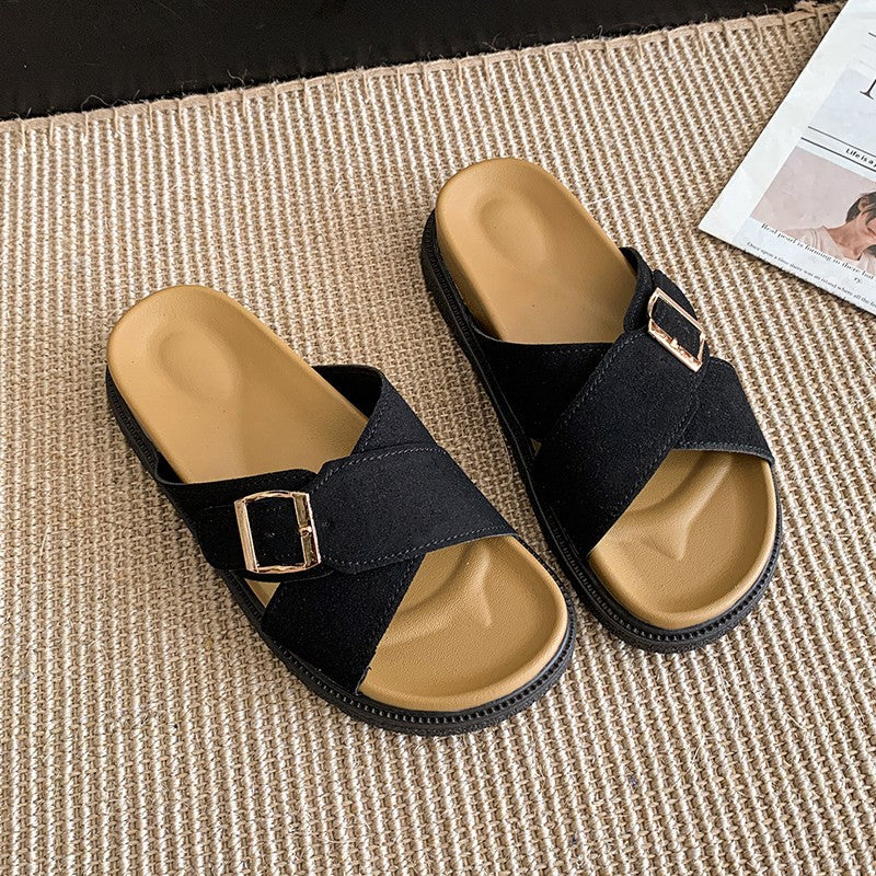 Damen Komfortable Mules mit modischem Schnallen-Detail EB