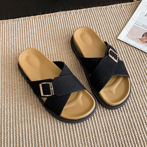 Damen Komfortable Mules mit modischem Schnallen-Detail EB
