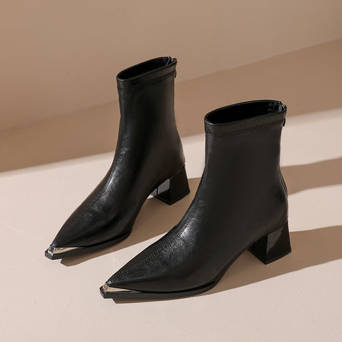 Damen elegante Stiefeletten mit spitz zulaufendem Design und blockiertem Absatz EB