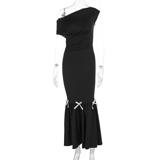 Damen Elegantes Maxikleid mit asymmetrischem One-Shoulder Design und verspielten Rüschendetails EB