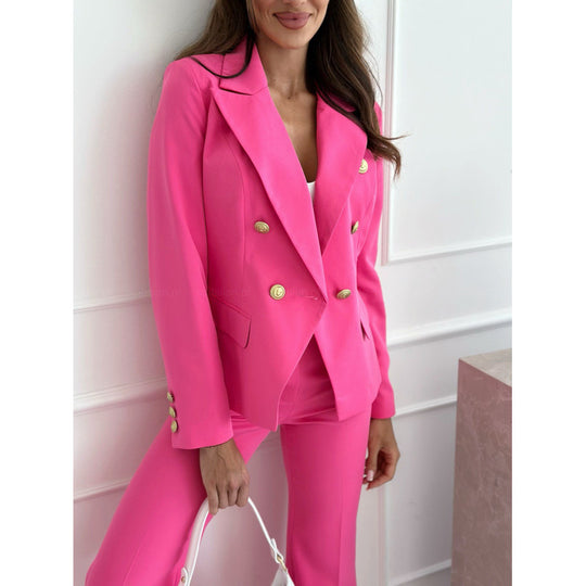 Damen eleganter Blazer-Anzug mit goldenen Knopfdetails EB