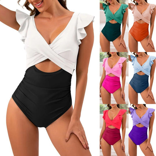 Damen Einteiliger Badeanzug mit voluminösen Rüschen und elegantem Schnitt EB