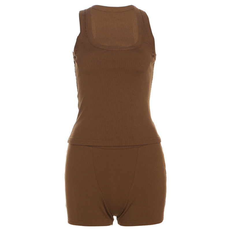 Damen Sportliches Loungewear-Set mit ärmellosem Oberteil und Shorts EB