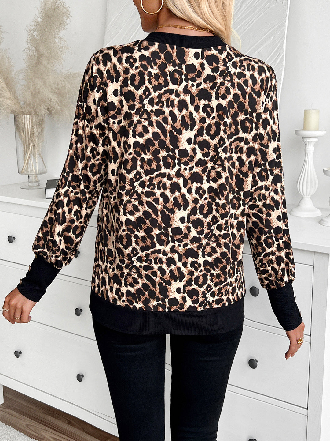 Damen V-Ausschnitt Strickpullover mit Hahnentrittmuster EB
