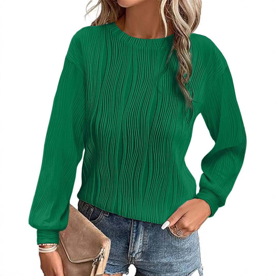 Damen plissierter Langarm-Pullover EB