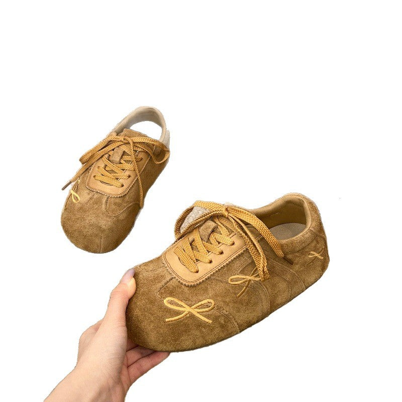 Damen Bequeme Sneakers aus hochwertigem Wildleder mit dekorativen Schleifen EB