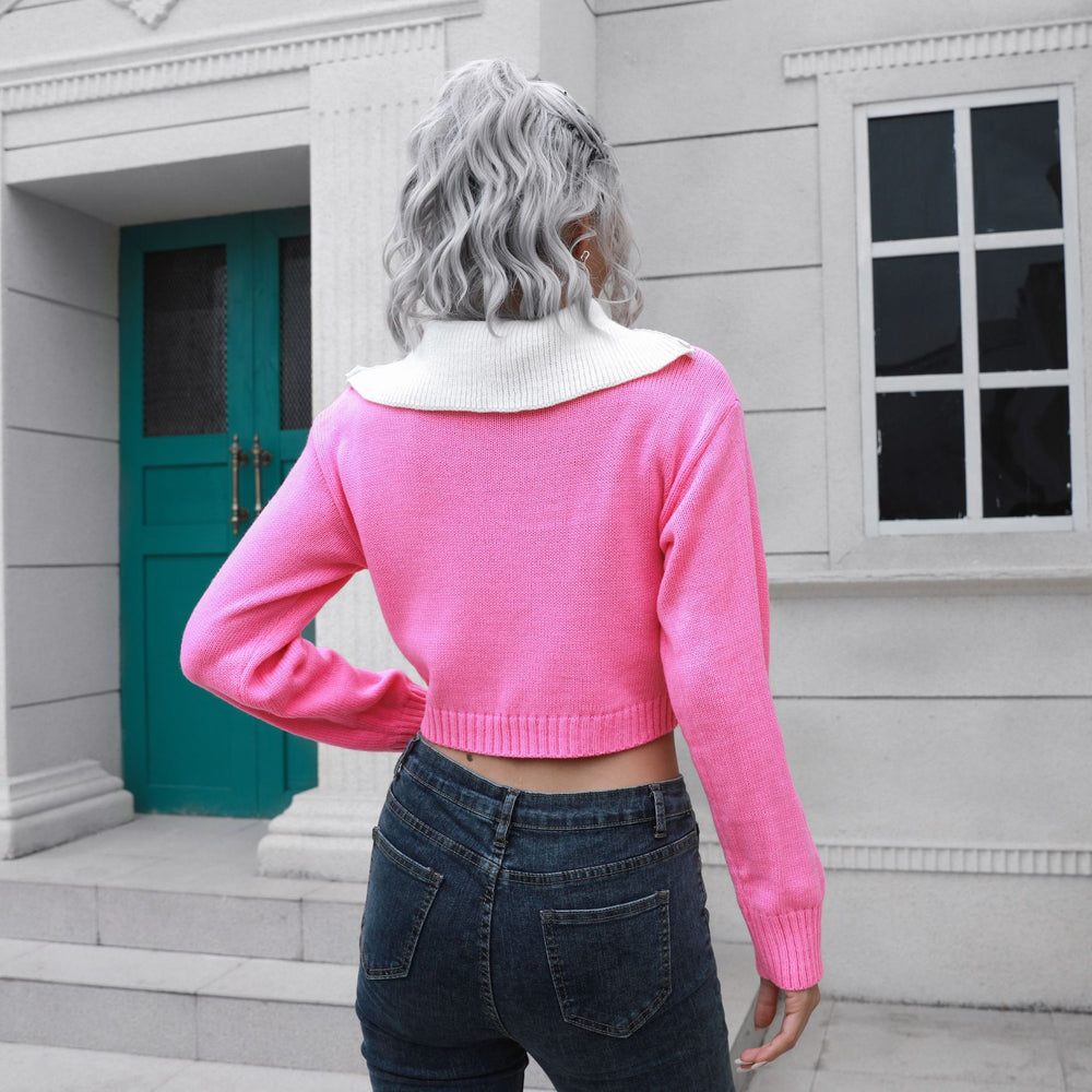 Damen Cropped Pullover mit hohem Kragen und verdecktem Reißverschluss EB