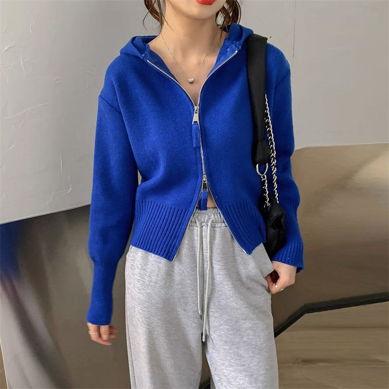 Damen Strickjacke mit hohem Kragen und Reißverschluss EB