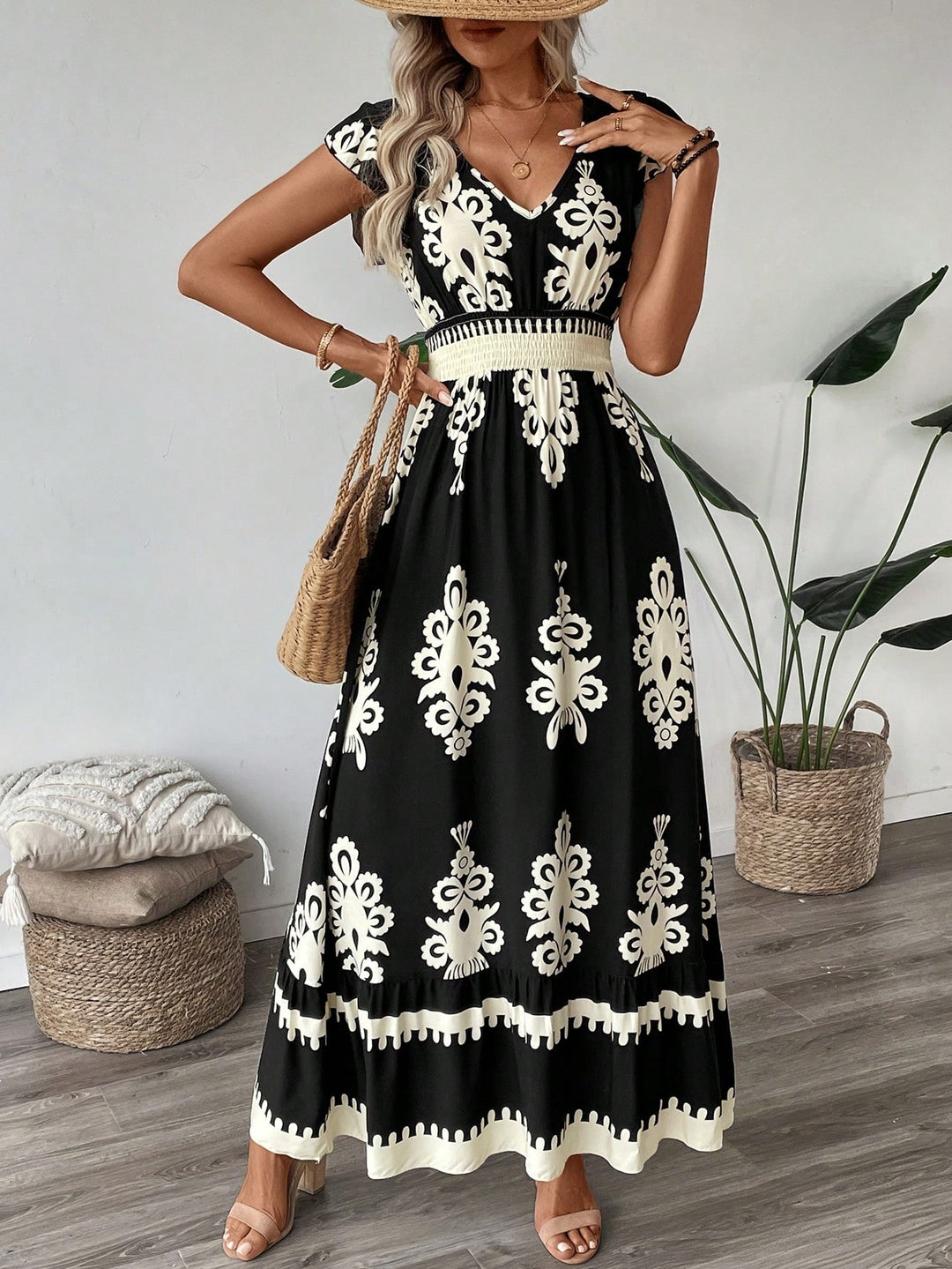 Damen Elegantes Maxikleid mit faszinierendem Musterdruck EB