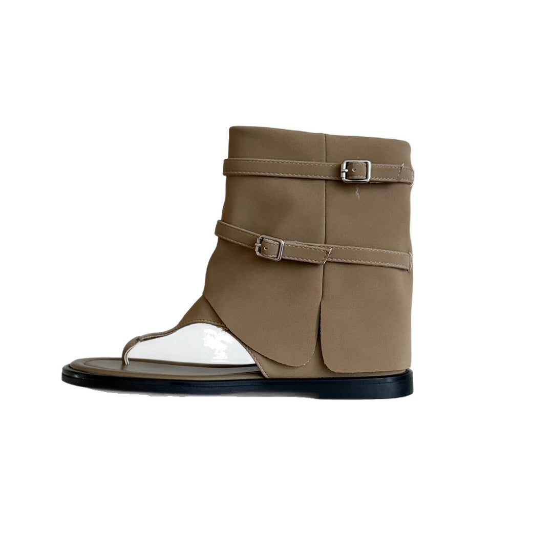 Damen Modische Zehentrenner-Sandalen mit innovativem Riemendesign und rutschfester Sohle EB