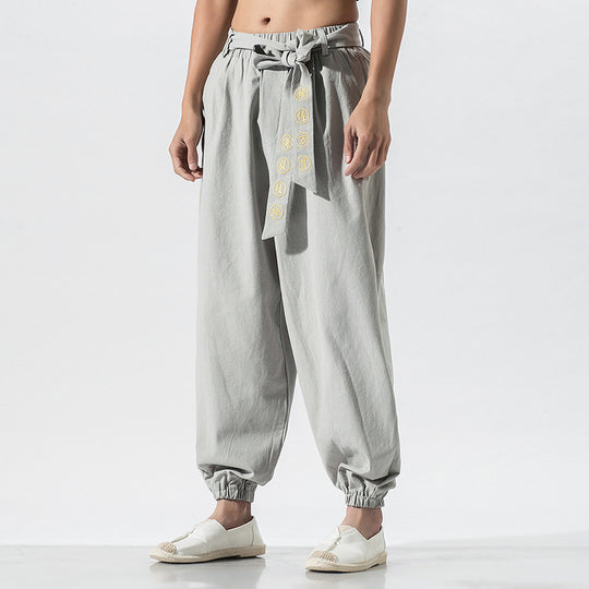 Damen nan weite Leinenhose mit Tunnelzug Bund Bindedetail und elastischen Knöchelabschlüssen EB