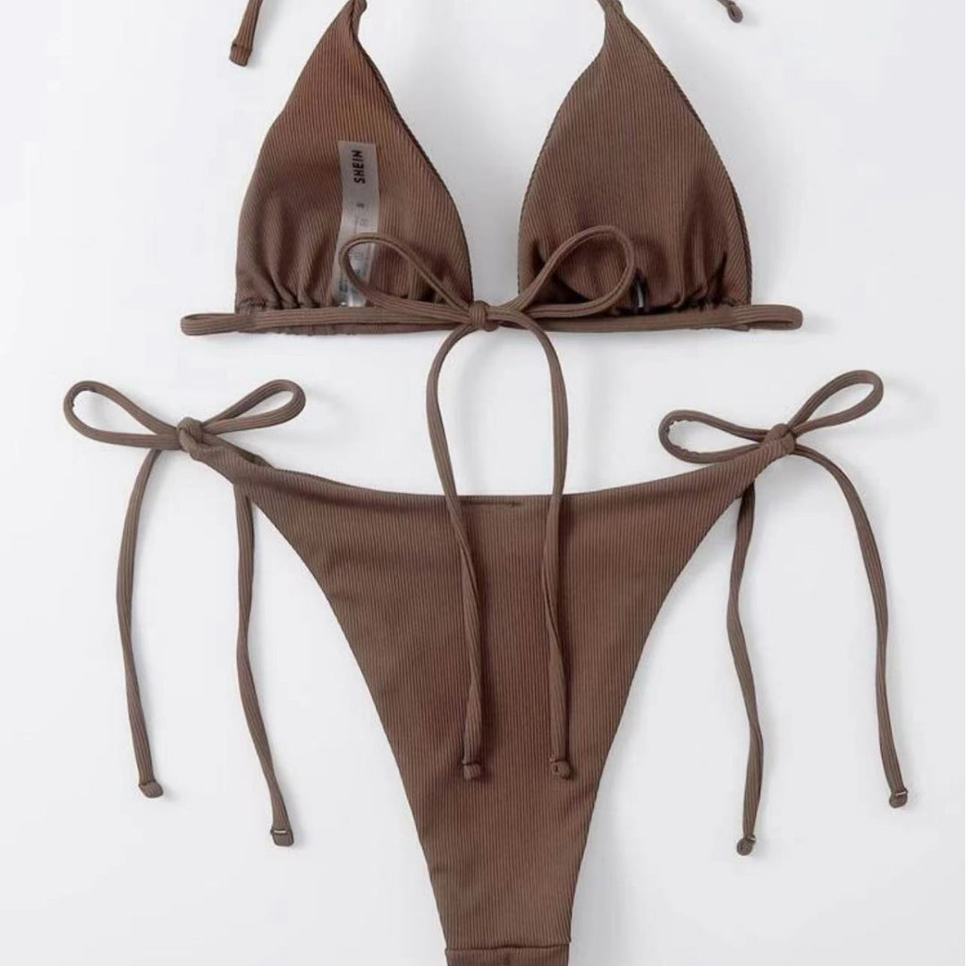 Damen Triangel-Bikini-Set mit verstellbaren Bindebändern und texturiertem Stoff EB