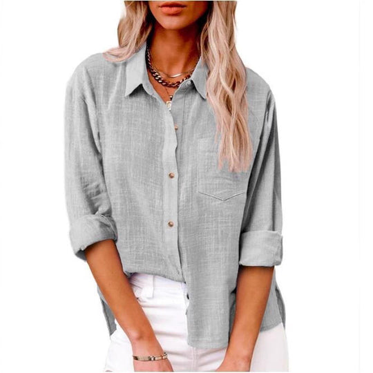 Damen lässige Leinenbluse mit kurzem Arm und Knopfdetails EB