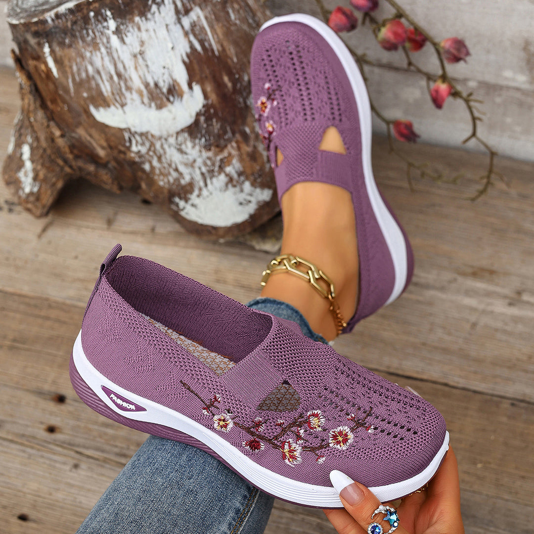 Damen Bequeme Slip-On Sneakers mit floralem Stickerei EB