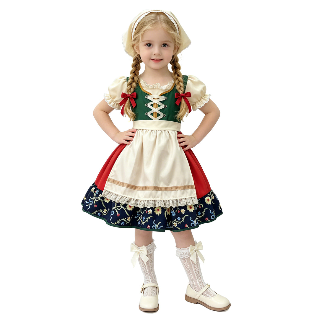 Damen nan traditionelles Kinderdirndl mit besticktem Rock und Spitzenschürze EB