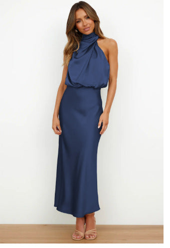 Damen Fließendes Maxikleid mit elegantem Stehkragen und Drapierung EB