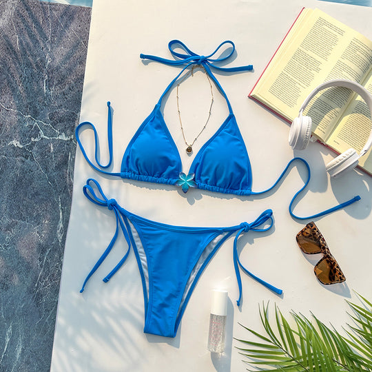 Damen Triangel-Bikini mit verstellbaren Trägern und eleganten Schnürdetails EB