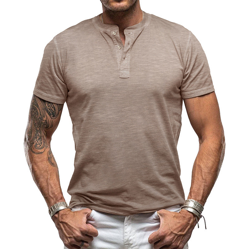 Herren nan athletisches Henley-T-Shirt aus strukturierter Slub-Baumwolle mit kurzer Knopfleiste EB