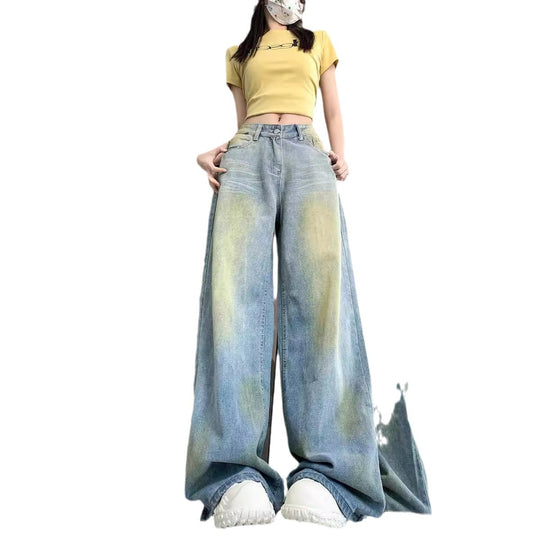 Damen weite High-Waist Jeans im lässigen Stil mit individuellen Waschungen EB