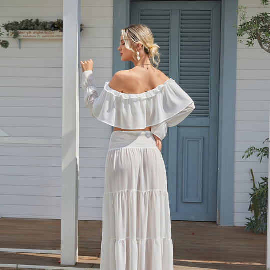 Damen lässiges Crop-Top und Maxirock Set EB
