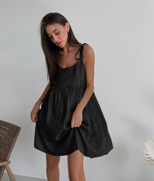 Damen luftiges Sommerkleid mit verstellbaren Trägern und elastischem Bund EB
