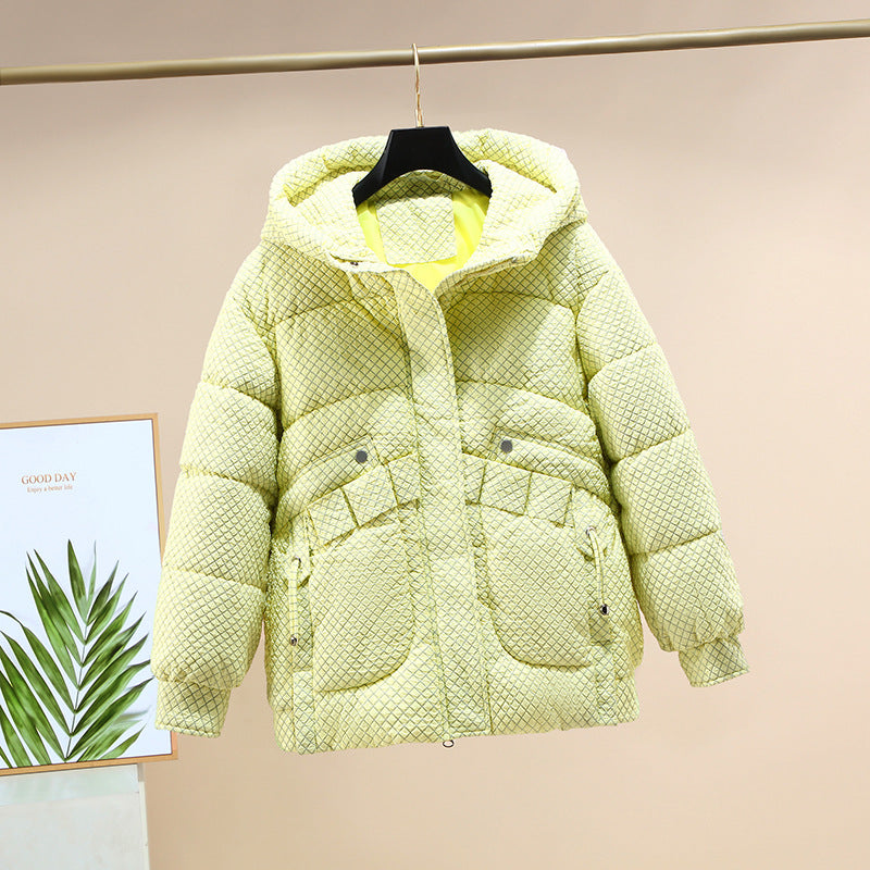 Damen Modische leichte Pufferjacke mit praktischen Taschen und Kapuze EB