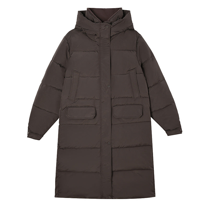 Damen Lange isolierte Winterjacke mit Kapuze und einzippbarem Kragen EB