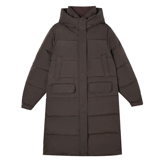 Damen Lange isolierte Winterjacke mit Kapuze und einzippbarem Kragen EB