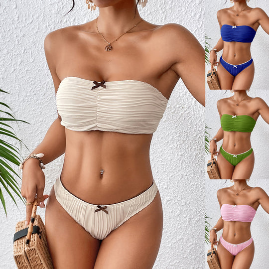 Damen Bandeau Bikini mit dekorativen Rüschen EB