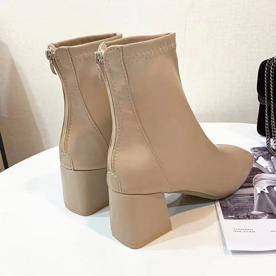 Damen High Heel Stiefeletten mit elegantem Reißverschluss und modischem Blockabsatz EB