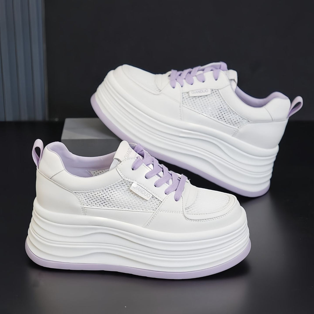 Damen modische Plateau-Sneaker mit atmungsaktiver Mesh-Oberfläche und dämpfender Sohle EB