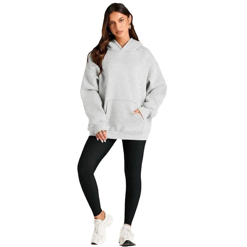 Damen nan oversized Kapuzenpullover mit verlängerter Silhouette und Kängurutasche EB