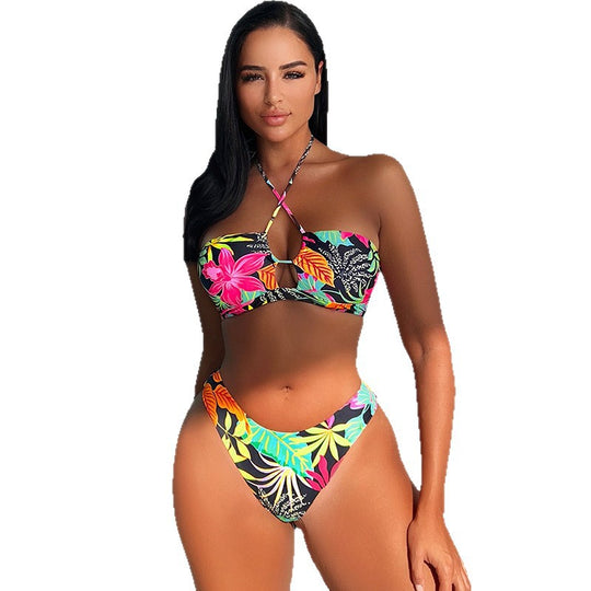 Damen Bikinioberteil mit floralem Design und hohem Beinausschnitt EB