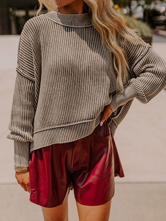 Damen lässiger Strickpullover mit strukturiertem Rippdesign EB