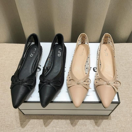 Damen elegante Ballerinas mit modischem Tiefe-Ausschnitt und verspieltem Schleifenakzent EB