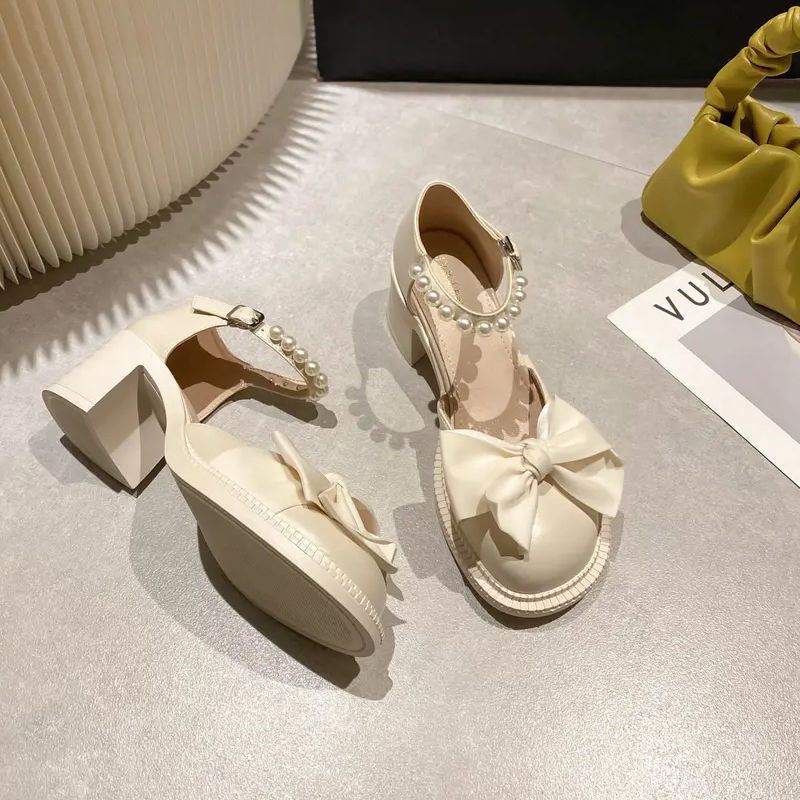 Damen Elegante Absatzschuhe mit dekorativen Perlen und Schleifen-Design EB