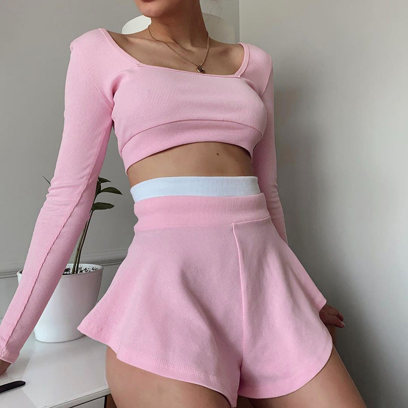 Damen Sportliches Crop-Top und Shorts Set EB