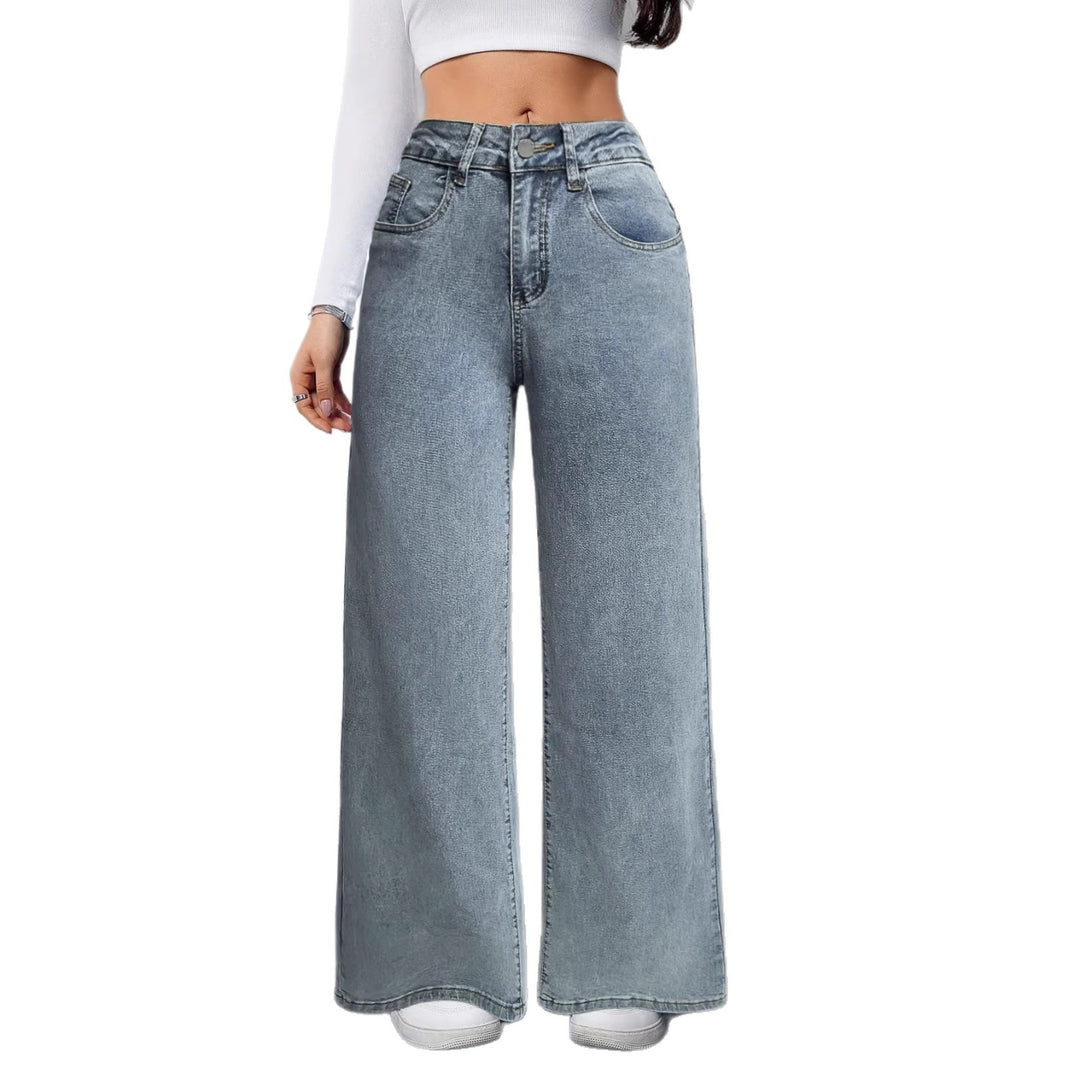 Damen Weit geschnittene Jeans im Vintage-Stil mit hohem Bund und lässigem Look EB