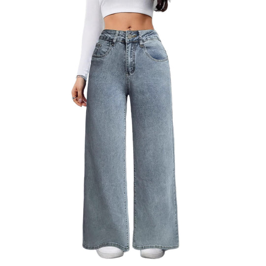 Damen Weit geschnittene Jeans im Vintage-Stil mit hohem Bund und lässigem Look EB