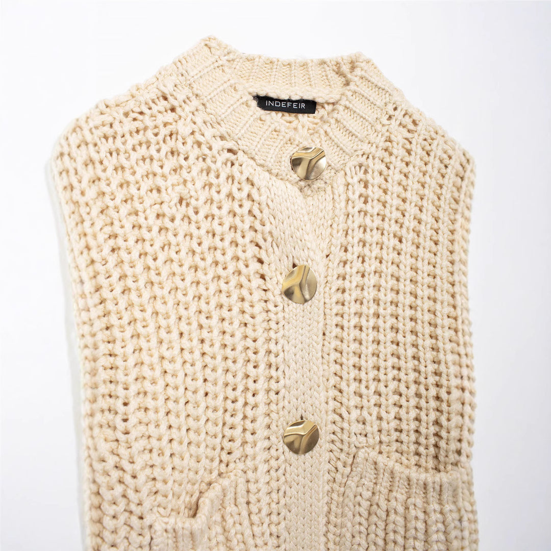 Damen kuschelige Strickjacke mit großen Knöpfen EB