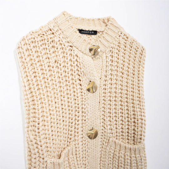 Damen kuschelige Strickjacke mit großen Knöpfen EB