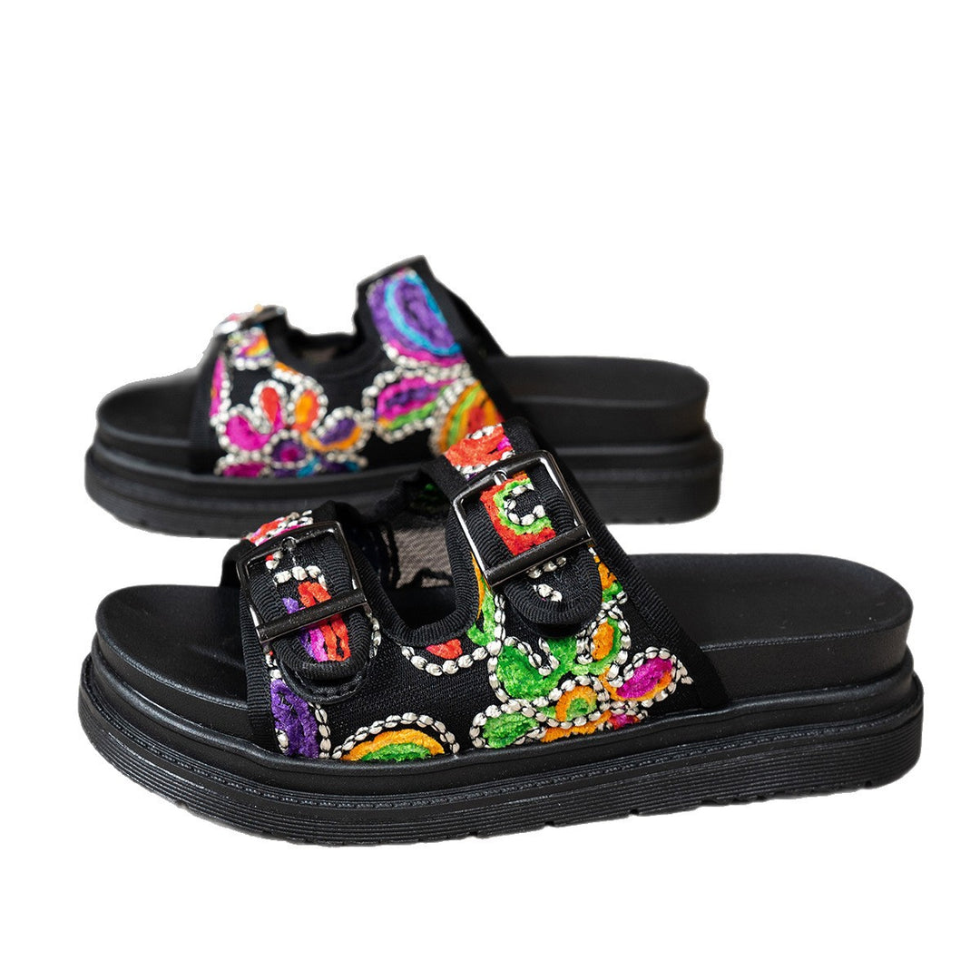 Damen Sandalen mit buntem, verziertem Riemendesign EB