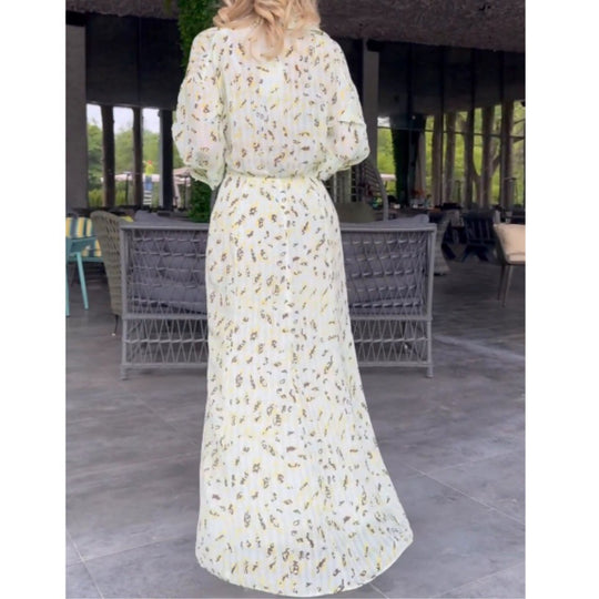 Damen Maxikleid mit floralen Motiven und Knopfdetails EB