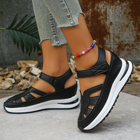 Damen Plateau-Sandalen mit geschlossener Zehenpartie und verstellbarem Klettverschluss EB
